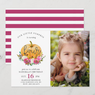 Invitation Notre Petit Citrouille Automne Floral 4e anniversa
