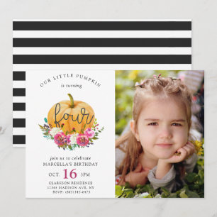 Invitation Notre Petit Citrouille Automne Floral 4e anniversa
