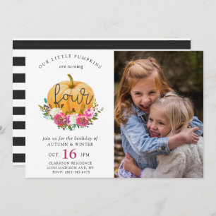 Invitation Notre Petit Citrouille Automne Floral 4th Twins An