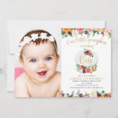 Invitation Notre petit citrouille automne floral bordeaux or (Devant)