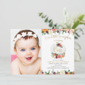 Invitation Notre petit citrouille automne floral bordeaux or (Debout devant)