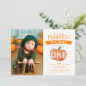 Invitation Notre petit Citrouille Automne Photo Anniversaire (Debout devant)
