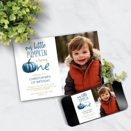 Invitation Notre petit Citrouille bleu 1er anniversaire