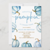 Invitation Notre Petit Citrouille Bleu Blanc Automne Fête d'A (Devant)