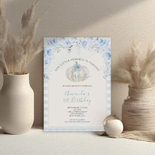 Invitation Notre petit Citrouille bleu En vichy blanc 1er ann