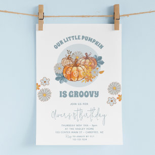 Invitation Notre petit Citrouille Blue Daisy 1er anniversaire