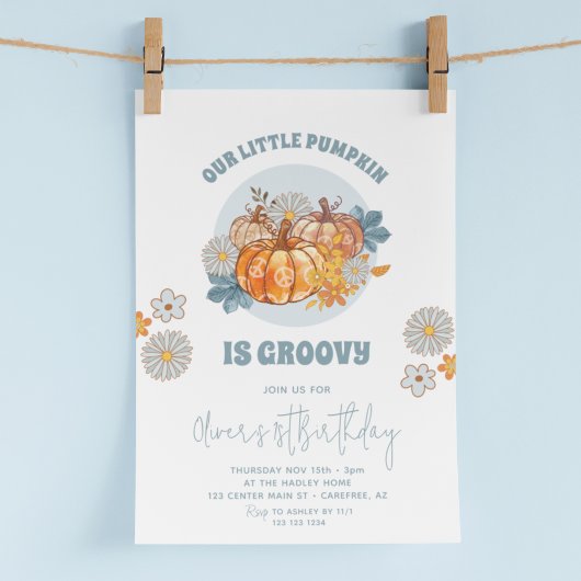 Invitation Notre petit Citrouille Blue Daisy 1er anniversaire
