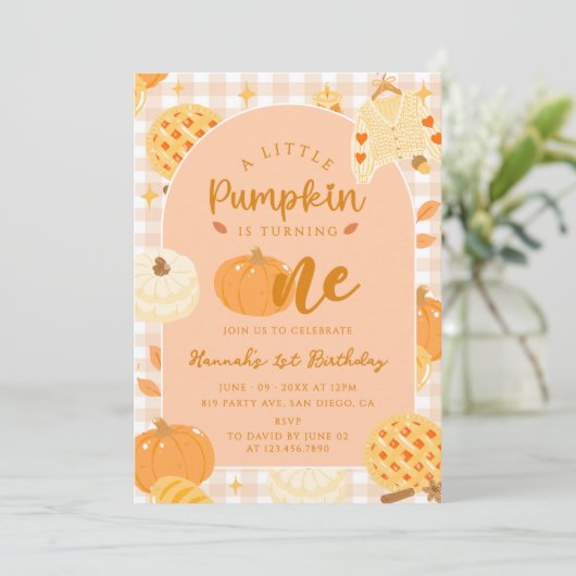 Invitation Notre petit Citrouille Boho Orange 1er anniversair (Debout devant)