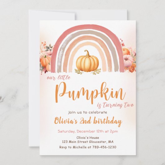 Invitation Notre petit Citrouille Boho Rainbow Fall 2e annive (Devant)