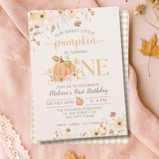 Invitation Notre Petit Citrouille Chute Citrouille Floral Ann