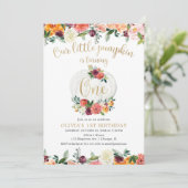Invitation Notre petit citrouille chute floral bordeaux or (Debout devant)