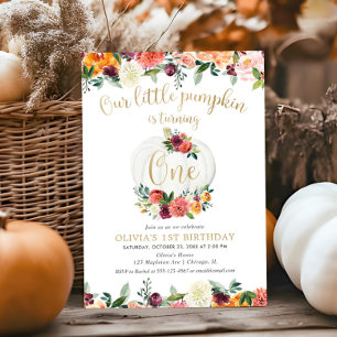 Invitation Notre petit citrouille chute floral bordeaux or