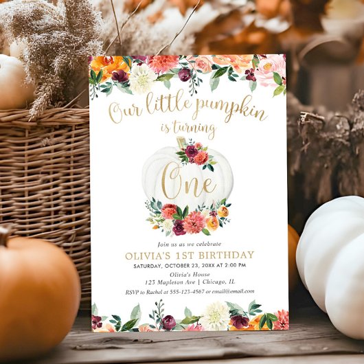 Invitation Notre petit citrouille chute floral bordeaux or