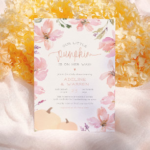 Invitation Notre Petit Citrouille Chute Floral Fille Baby sho