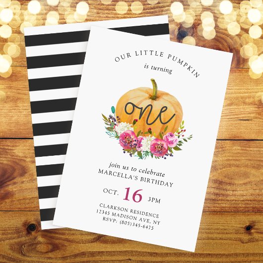 Invitation Notre Petit Citrouille Chute Florale