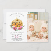 Invitation Notre Petit Citrouille Chute Florale 1ère Twins An (Devant)