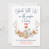 Invitation Notre Petit Citrouille Deuxième Anniversaire Bleu  (Devant)