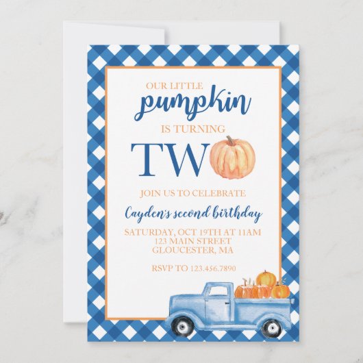 Invitation Notre petit Citrouille est Deux camion bleu 2e ann (Devant)