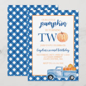 Invitation Notre petit Citrouille est Deux camion bleu 2e ann (Devant / Derrière)