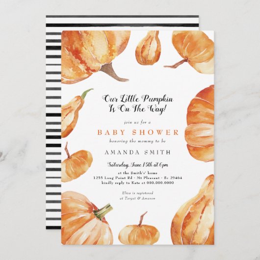 Invitation Notre Petit Citrouille Est En Route Baby shower (Devant / Derrière)