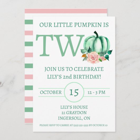 Invitation Notre petit Citrouille est la fête d'anniversaire (Devant / Derrière)