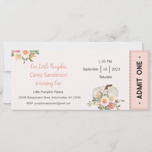 Invitation Notre petit Citrouille est une invitation, 1er ann (Devant)