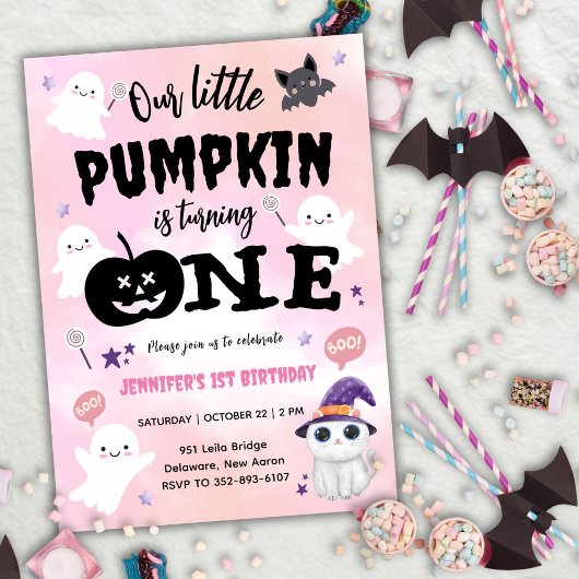 Invitation Notre petit Citrouille | Fille Halloween 1er anniv