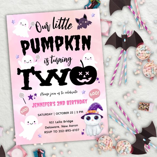 Invitation Notre petit Citrouille | Fille Halloween 2e annive