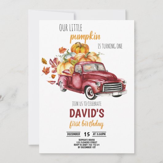 Invitation Notre Petit Citrouille Garçon 1er Anniversaire Aut (Devant)
