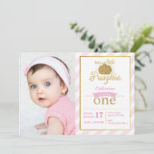 Invitation Notre petit Citrouille Gold/rose photo d'Invitatio (Debout devant)