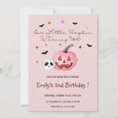 Invitation Notre petit Citrouille Halloween Anniversaire rose (Devant)