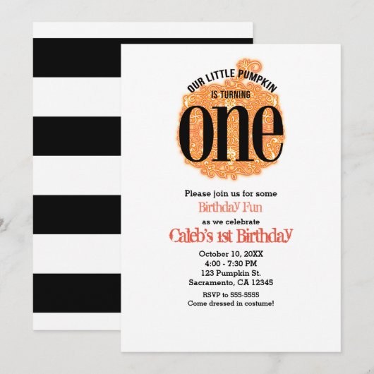 Invitation Notre Petit Citrouille ONE 1ère fête d'anniversair (Devant / Derrière)
