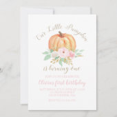 Invitation Notre Petit Citrouille or et fleuri premier annive (Devant)