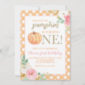 Invitation Notre Petit Citrouille or et fleuri premier annive (Devant)