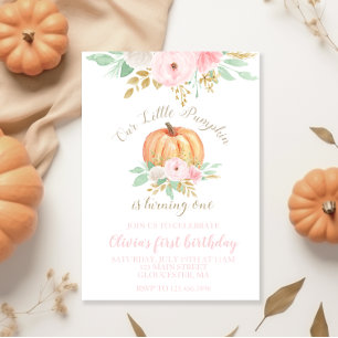 Invitation Notre petit citrouille or et floral pour le premie