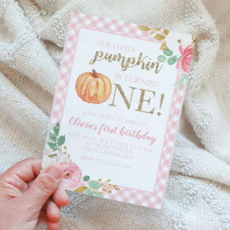 Invitation Notre petit citrouille or et floral pour le premie