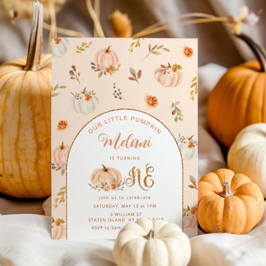 Invitation Notre Petit citrouille Pastel 1ère fille Anniversa