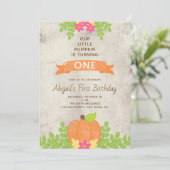 Invitation Notre Petit Citrouille Premier Anniversaire Fleurs (Debout devant)
