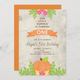 Invitation Notre Petit Citrouille Premier Anniversaire Fleurs