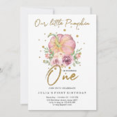 Invitation Notre Petit Citrouille Premier Anniversaire Rose (Devant)