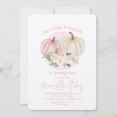 Invitation Notre Petit Citrouille Rose Floral 1er anniversair (Devant)