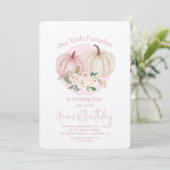 Invitation Notre Petit Citrouille Rose Floral 1er anniversair (Debout devant)