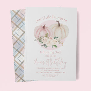 Invitation Notre Petit Citrouille Rose Floral 1er anniversair