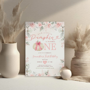 Invitation Notre petit Citrouille rose floral blanc 1er anniv