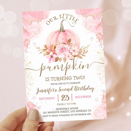 Invitation Notre petit Citrouille | Rose Gold Girl 2e anniver