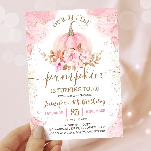 Invitation Notre petit Citrouille | Rose Gold Girl 4e anniver
