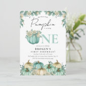 Invitation Notre petit Citrouille Turquoise & blanc 1er anniv (Debout devant)