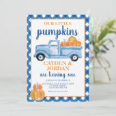 Invitation Notre petit Citrouille Twins Twin Blue camion Anni (Debout devant)