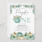 Invitation Notre Petit Citrouille Vert Bleu Clair & Blanc 1er (Devant)