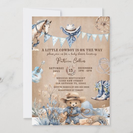 Invitation Notre petit cowboy est sur le chemin Baby shower (Devant)